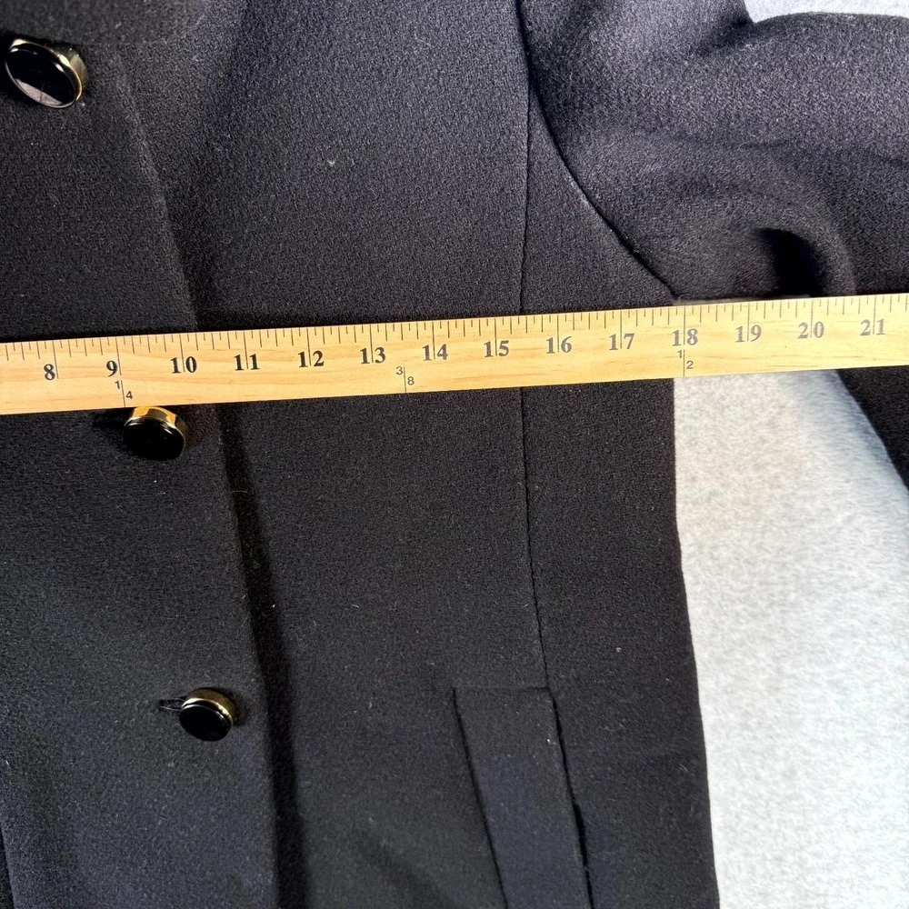 Kate Spade Women's Bow Neck Ribbon Coat Size 0 Black Wool Peacoat Front Button